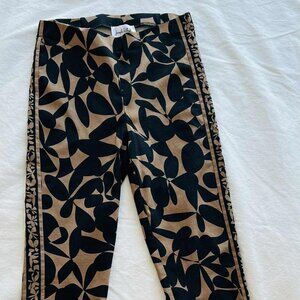 Joseph Ribkoff Black & Tan Botanical Print Viscose Pants w/ Border Detail – US 8